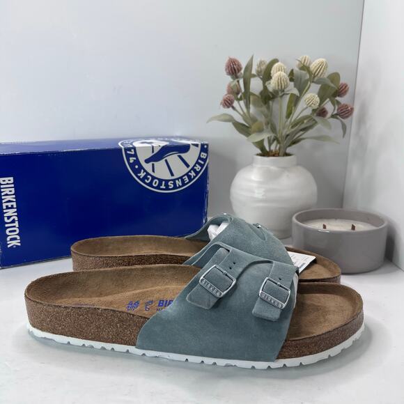 Birkenstock Vaduz Suede Slide Light Blue Soft Footbed Men 13/EU46 NWB Regular Fi - Picture 3 of 8